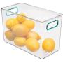 mDesign Plastic Food Storage Container Bin with Handles - for Kitchen, Pantry, Cabinet, Fridge/Freezer - Organizer for Snacks, Produce, Vegetables, Pasta - BPA Free, Food Safe - 2 Pack - Clear/Blue