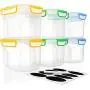 6 AirTight Food Storage Containers for Flour, Sugar, Rice - 53 ounces/1,56 liters - Kitchen Pantry Plastic Containers - Air Tight Canisters Set With Locking Lids - 8 Labels and Marker by MoyaMriya