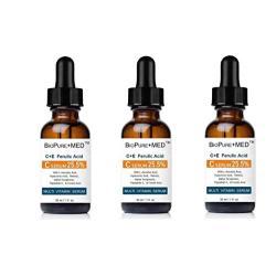 BioPureMED 25% Vitamin CE+Ferulic Acid Serum for Face: Brightening Anti Wrinkle Serum with Tripeptide-5, Retinol, Hyaluronic Acid tns Best Korean Organic Vitamin C Serum/Face Moisturizer (3 BOTTLES)