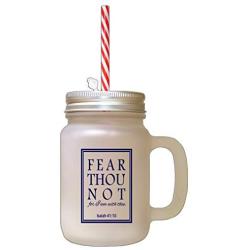Navy Fear Thou Not For I Am With Thee Frosted Glass Mason Jar With Straw