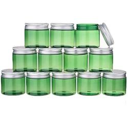 BENECREAT 12 Pack 50G Green Plastic Cosmetic Cream Jars with Aluminum Lids for Makeup Lotion Sample Facial Cream Mask Ointment and Other Skin Care Product