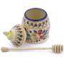 Polish Pottery 5?-inch Honey Jar with Dipper (Red Anemone Meadow Theme) + Certificate of Authenticity
