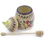 Polish Pottery 5?-inch Honey Jar with Dipper (Red Anemone Meadow Theme) + Certificate of Authenticity