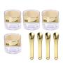 YARUMI 4 Pieces 10g Plastic Empty Cosmetic Jars with Leakproof lids, Face Cream Pots with 4 Metal Cosmetic Spoons Spatulas, Mini Facial Cream Eye Cream Lip Balm Refillable Containers for Travel, Gold