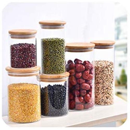 1 Pcs Transparent Glass Jar Glass Sealed Canister Food Storage Bottles Seasoning Jar With Bamboo Cover Kitchen Tools,220Ml-Bamboo