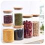 1 Pcs Transparent Glass Jar Glass Sealed Canister Food Storage Bottles Seasoning Jar With Bamboo Cover Kitchen Tools,220Ml-Bamboo