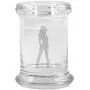 Clear Glass Herb Stash Jar with Lid 2.75 oz with Cowgirl Silhouette from Smoke Promos