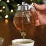 Eduton Auslauf-Glasflasche Honigbehälter Metall-Standhalter für Bienen-Tropfen, Sirup, Saft – Klare Behälter (Transparent)
