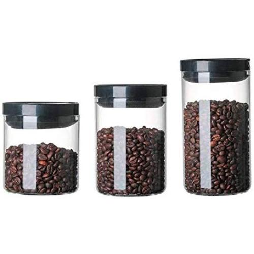 HIZLJJ 3pcs Airtight Glass Food Storage Jars Canister Kitchen Container Set with Natural Bamboo Lids for Candy, Cookie, Rice, Sugar, Flour, Pasta, Nuts