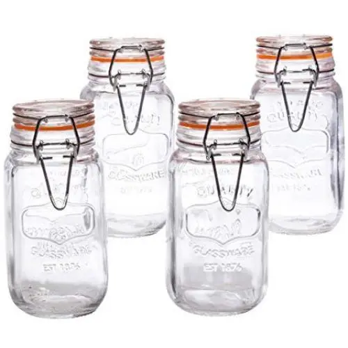 Airtight Bail & Trigger Quality Glass 5 Ounce Spice Jar Bottle Canister With Lid Set Of 4 For Home Kitchen, Arts & Crafts Projects,Snack Foods Herbs, Spices ? By Home Essentials & Beyond Airtight Bail & Trigger Quality Glass 5 Ounce Spice Jar Bottle Canister With Lid Set Of 4 For Home Kitchen, Arts & Crafts Projects,Snack Foods Herbs, Spices ? By Home Essentials & Beyond