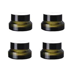 4Pcs Green Glass Jars with Inner Liners and black Lids Glass Cream Cosmetic Sample Empty Container Bottle Pot Case for Make Up Powder Lotion Creams Samples(15ml / 0.5 oz)