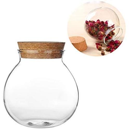 1PCS 500ML/17OZ Glass Favor Jars With Cork Lids Empty Transparent Round Food Storage Large Capacity Sealed Glass Bottles for Spice Food Snack Nut Tea Candy Refillable Reusable Pot Jar for Kitchen