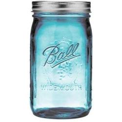 Ball Collection Elite Color Series Blue Glass Mason Jar with Lid and Band, Wide Mouth, 32 Ounces, 4 Count