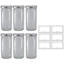 8 oz Clear Thick Glass Tall Paragon Airtight Jar with Silver Metal Cap (6 pack) + Labels for Hot and Cold Fill