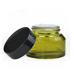 4Pcs 50ml/1.67oz Olive Green Refillable Glass Cosmetic Jars Pot Bottles Case Empty Makeup Face Cream Lip Balm Storage Container with Black Lid and Liners