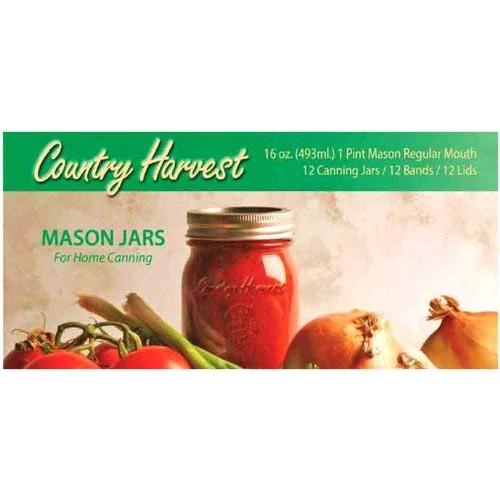 Country Harvest Mason Jars Home Canning Jars 16oz Regular Mouth 12Pc/Pk