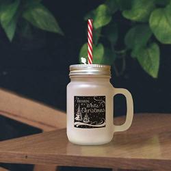 Green IM Dreaming Of A White Christmas Frosted Glass Mason Jar With Straw