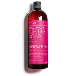 Cove Pure Castile Soap Tea Rose - 33.8 oz / 1 Liter - Organic Argan, Hemp, Jojoba Oils