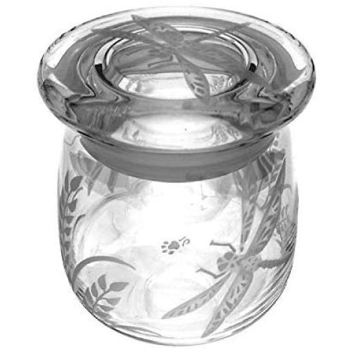IncisoArt Hand Etched Vibe Storage Jar Sandblasted (Sand Carved) Glass Handmade USA Custom (12.25 Ounce (362ml), Dragonfly Grass)