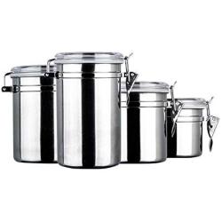 Set of 4 Pcs Stainless Steel Airtight Canister Set, Food Storage Container with Clear Lid Locking Clamp 17oz,27oz,33oz,40oz