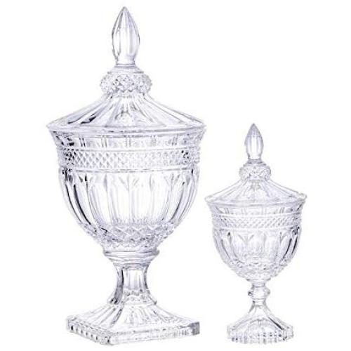 HOUSIYU Candy Jar Transparent Glass with Lid Storage Tank, Suitable for Kitchen and Bathroom Small Items Storage, Wedding Center Decoration Candy Self-Service Tank, 2-Piece Set