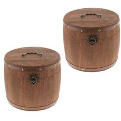 Flameer 2Pcs 23x20cm Vintage Wood Barrel Tea Caddy Airtight Sealed Tea Leaves Tin Canister Kitchen Food Storage Jar Container