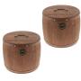 Flameer 2Pcs 23x20cm Vintage Wood Barrel Tea Caddy Airtight Sealed Tea Leaves Tin Canister Kitchen Food Storage Jar Container