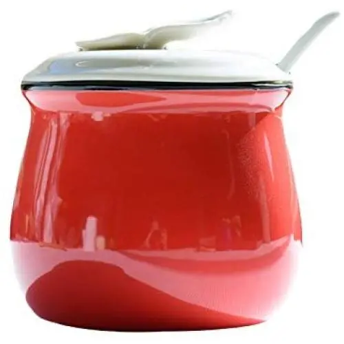 Moderne Farbkristallwal Badezusatz Set Süßigkeitenbehälter Zuckerdispenser Salzschale Pfefferhalter Würze Behälter mit Deckel Servierschöpfung mit Löffel, Rot