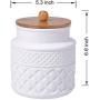 Ceramic Food Storage Jar with Airtight Seal Wooden Lid - Modern Design White Ceramic Kitchen Canister for Serving Tea, Coffee, Spice, Sugar, Salt and More