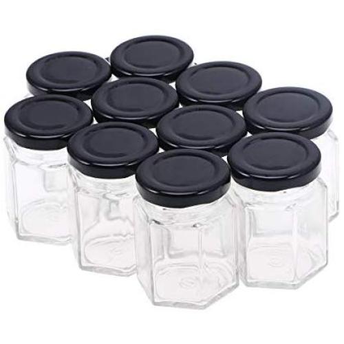 Vosarea Simply Store Glass Hexagon Food Container Set Transparent Storage Jars Glass Sealed Cans Honey Food Grains Containers(10 PCS 85ml)