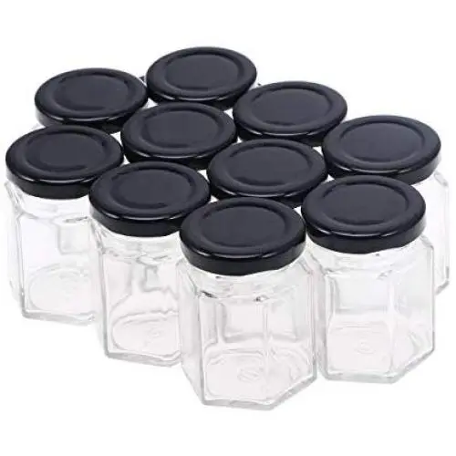 Vosarea Simply Store Glasse Hexagon Lebensmittelbehälter Set Transparente Glas Stopfbereite Gläser Honig Lebensmittel Getreide Behälter (10 Stück 85ml)