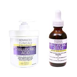 Advanced Clinicals Hyaluronic Acid Cream and Hyaluronic Acid Serum skin care set! Instant hydration for your face and body. Targets wrinkles and fine lines. Spa size 16oz cream & large 1.75oz serum.