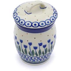 Polish Pottery 4?-inch Jar with Lid made by Ceramika Artystyczna (Water Tulip Theme) + Certificate of Authenticity