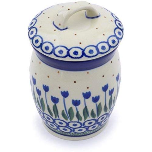 Polish Pottery 4?-inch Jar with Lid made by Ceramika Artystyczna (Water Tulip Theme) + Certificate of Authenticity