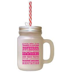 Hot Pink November Butternut Squash Fall Season Thanksgiving Frosted Glass Mason Jar With Straw