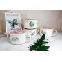 Microwavable Ceramic Noodle Bowl with Handle and Seal Fine Porcelain Green Leaf Design (Leaf-7)