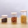 Glass Storage Containers - Glass Sealed Jars Cans With Bamboo Lid Tea Coffee Sugar Kitchen Storage Bulk Food Container Set Organization Mason Jar Square