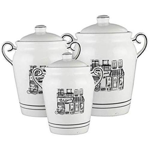 Еllе Dеcоr Premium Canister Set 3-Piece Ceramic Jars in 46 66 and 92 Ounces Chic Design with Lids for Cookies Candy Coffee Flour Sugar Rice Pasta Cereal and More Storage