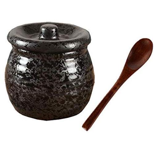 123Arts Ceramics Japanese Flower Sugar Bowl Seasoning Pot Salt Pepper Storage Jar Lid Wood Spoon