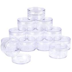 BENECREAT 12 Pack 2.2''x1.33'' (50ml) Empty Clear Plastic Bead Storage Container jar with Rounded Screw-Top Lids for Beads, Nail Art, Glitter, Make Up, Cosmetics and Travel Cream