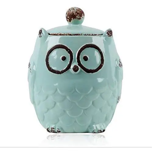 FidgetKute Large Kitchen Ceramic Owl Canister Food Storage Jar for Coffee Sugar Flour Blue Show One Size