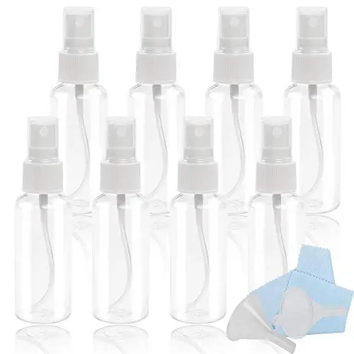 Spray Bottles 8pcs 50ml (2oz) Mini Clear Empty Mist Travel Spray Bottle with 2 Funnels and 1 Cleaning Cloth for Essential Oils, Travel and Perfumes Spray Bottles 8pcs 50ml (2oz) Mini Clear Empty Mist Travel Spray Bottle with 2 Funnels and 1 Cleaning Cloth for Essential Oils, Travel and Perfumes