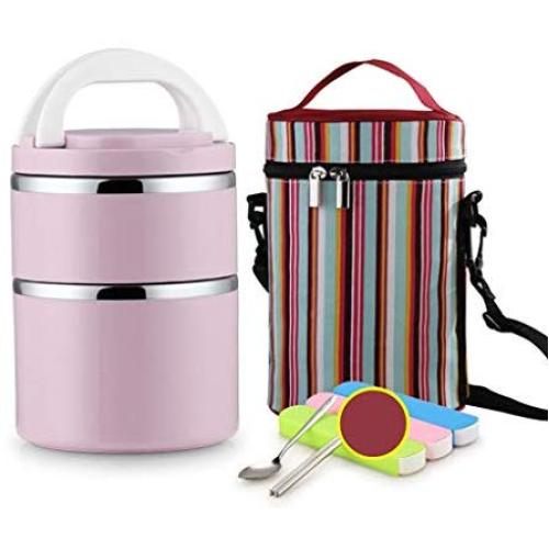 Thermos Food Jar Multi-storey Thermos Stainless Food Flask,Leakproof Insulated Food Containers,Lunch Box (Color : Light purple, Size : 1500ml)