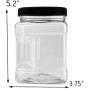 32-Ounce Square Plastic Jars (4-Pack); Clear Rectangular 4-Cup Canisters w/Black Lids, Easy-Grip Side