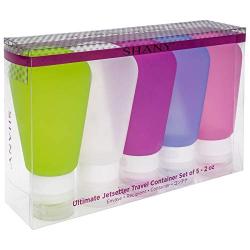 SHANY Ultimate Jetsetter Travel Container Set - TSA Approved Silicone Refillable Cosmetic Bottles - Pack of 5