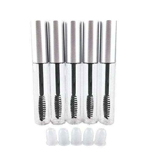 yueton 5pcs 10ml Portable Empty Eyelashes Mascara Vials Bottle Tube Container with Brush for Travel and Home (Silver Cap)