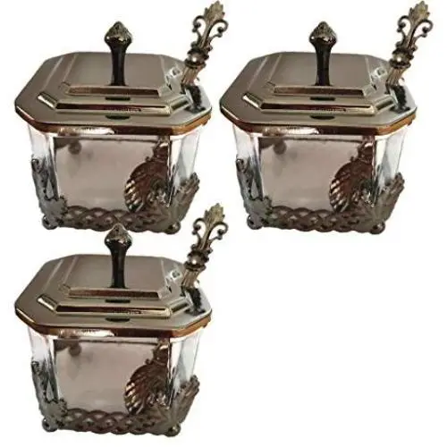 Homozy 3X Küchen Lebensmittel Aufbewahrungsvorrichtungen mit Metalldeckel - Vintage Design Zuckerglas- Perfekte Dose für Zucker, Tee, Kaffee, Gewürze- Condimentskanne