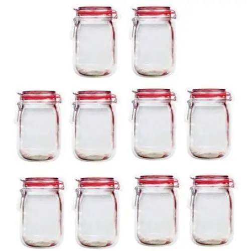 UPKOCH Reusable Snack Containers for Lunch Liquid Vegetable Fruit Candy Biscuit Pastry Nut Storage Ziplock Bags Stand Up Mason 10pcs Size L Red