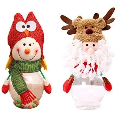 STOBOK 2pcs Christmas Candy Jar Santa Snowman Doll Cookie Gift Bottle Jar Food Storage Container for Xmas Holiday Party Table Decoration