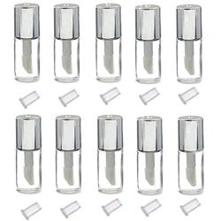 XINGZI 10PCS 1.2ML Mini Empty Clear Plastic Lip Gloss Tubes Refillable Lip Balm Bottles with Rubber Inserts DIY Lipstick Container Vials for Lip Samples Travel (Silver Lid)